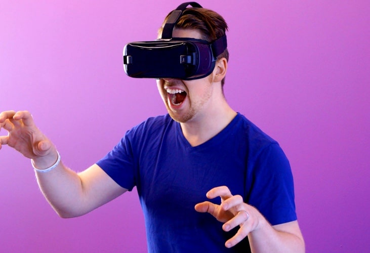A man wearing VR helmet